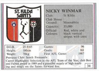 1992 AFL Regina #34 Nicky Winmar Back